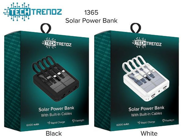 Solar Power Bank with Cables -  1 USB + 1 USB-C Port