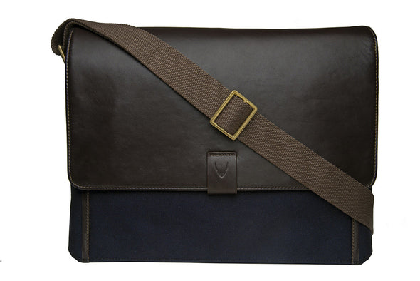 Aiden Leather+Canvas Messenger-Brown/Blue