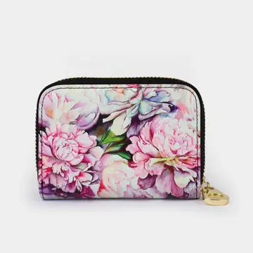 Zippered RFID Card Wallet-Peonies