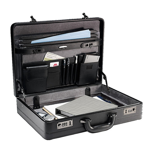 Leather Business Expandable Attache-black