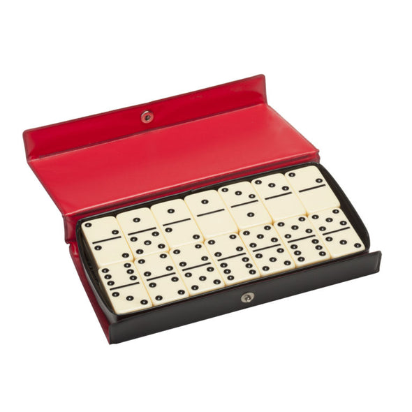 Club Size Double 6 Dominoes in vinyl case - Ivory