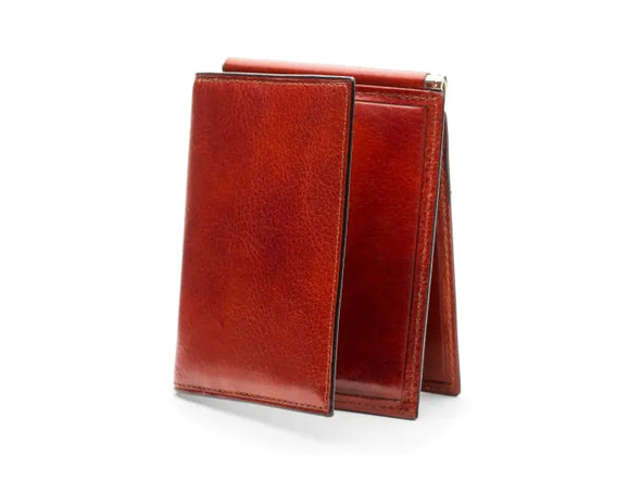 Old Leather Money Clip with Pocket-Cognac