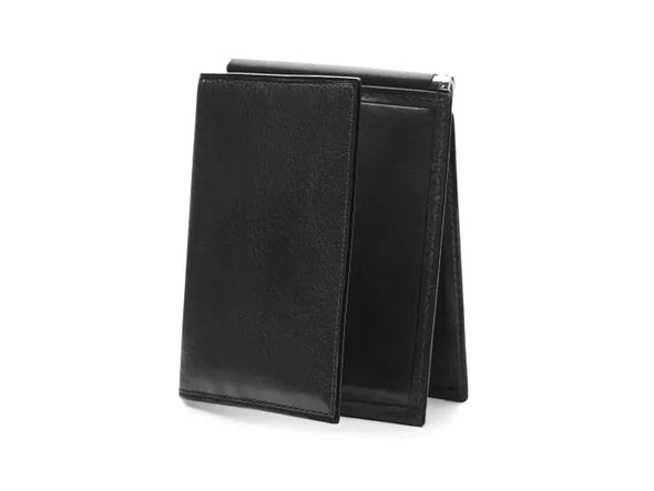 Old Leather Money Clip with Pocket-Black