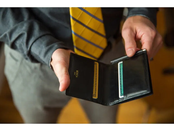 Old Leather Money Clip with Pocket-Black