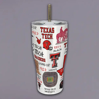 College Stainless Steel Tumbler with Straw & Lid- Texas Tech