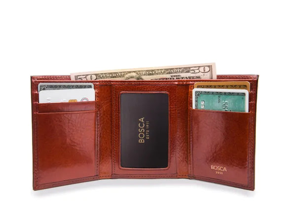 Old Leather Double ID Trifold-Cognac