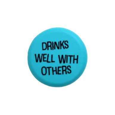 Drinks Well with Others Wine Cap -teal