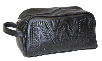 Tooled Leather Utility Bag - black