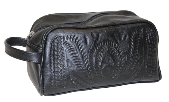 Tooled Leather Utility Bag - black