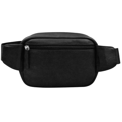 Leather Belt Bag with Web Strap - black