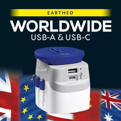 Worldwide Adaptor + USB-A & USB-C