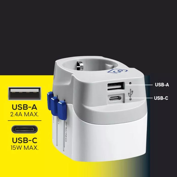 Worldwide Adaptor + USB-A & USB-C