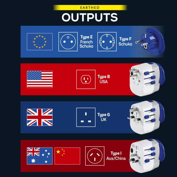 Worldwide Adaptor + USB-A & USB-C