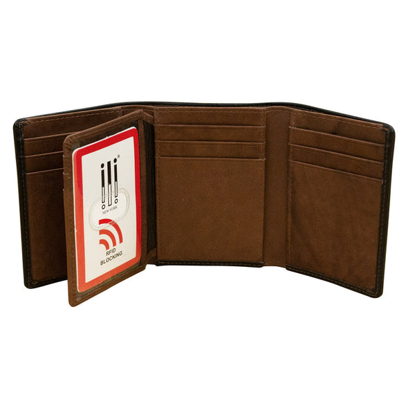 Leather Trifold Wallet with Center Flip ID