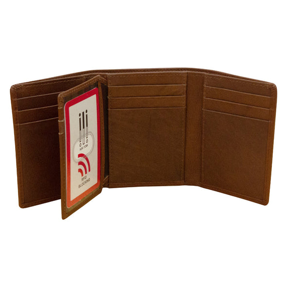 Leather Trifold Wallet with Center Flip ID