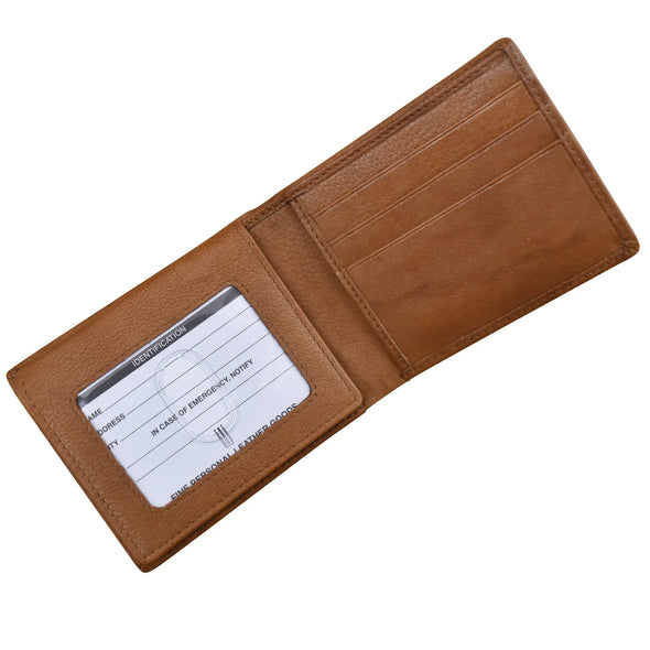 Leather Bifold Wallet with Flip ID-saddle