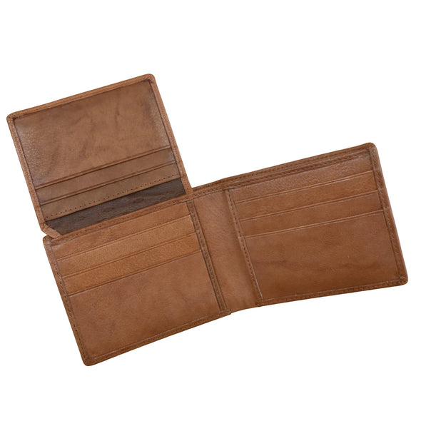 Leather Bifold Wallet with Flip ID-saddle