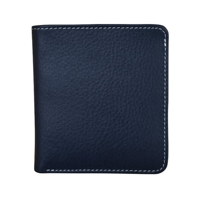 Leather Bifold Mini Wallet with snap-Navy/chambray