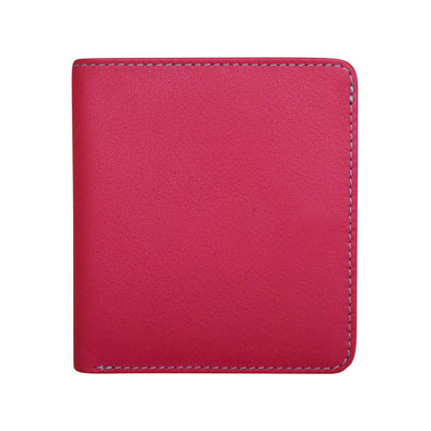Leather Bifold Mini Wallet with snap-pink/turquoise