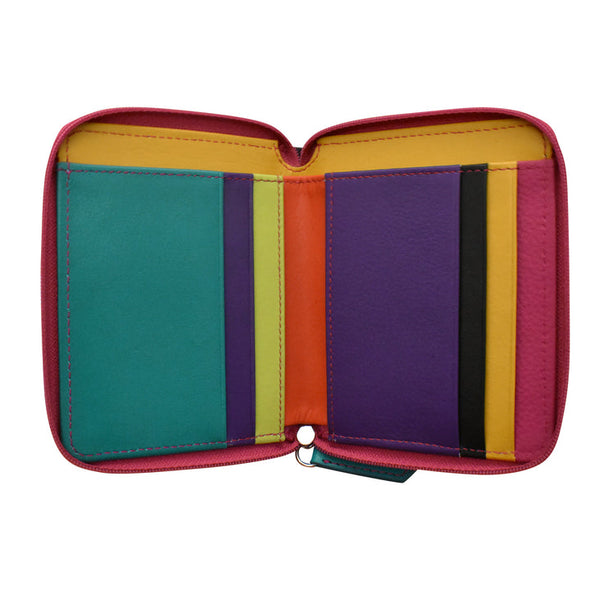 Small Leather Multi Color Zip RFID Wallet