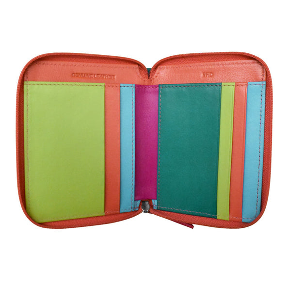 Small Leather Multi Color Zip RFID Wallet