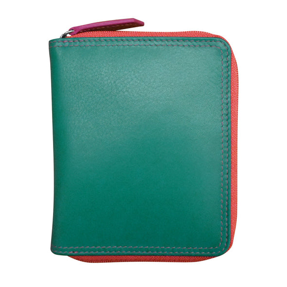 Small Leather Multi Color Zip RFID Wallet