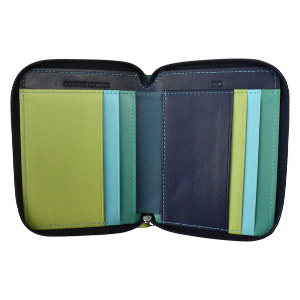 Small Leather Multi Color Zip RFID Wallet