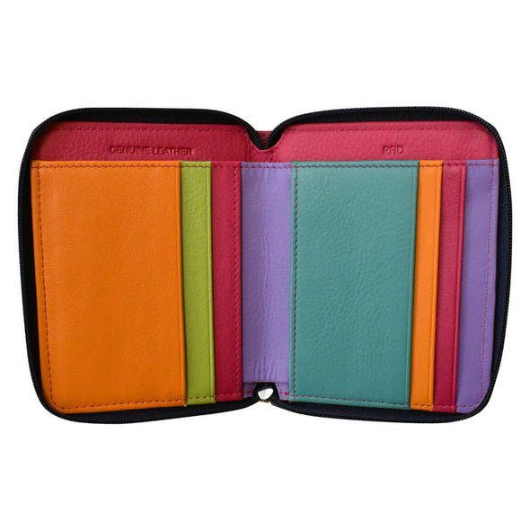 Small Leather Multi Color Zip RFID Wallet