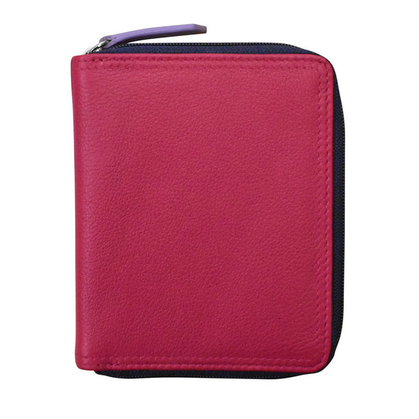 Small Leather Multi Color Zip RFID Wallet