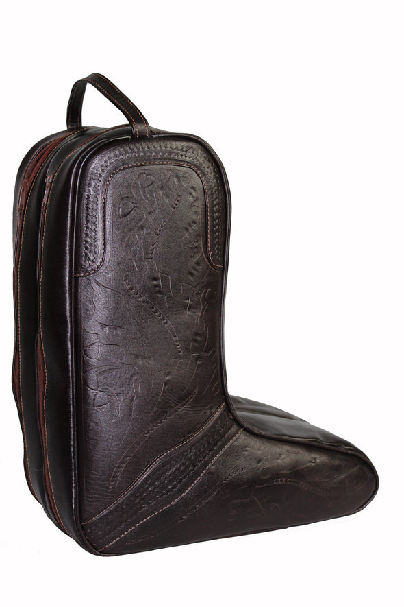 Tooled Leather Boot Bag-brown
