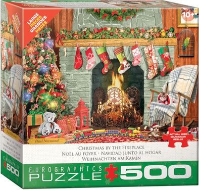 Christmas by the Fireplace Large Piece Puzzle - 500pc