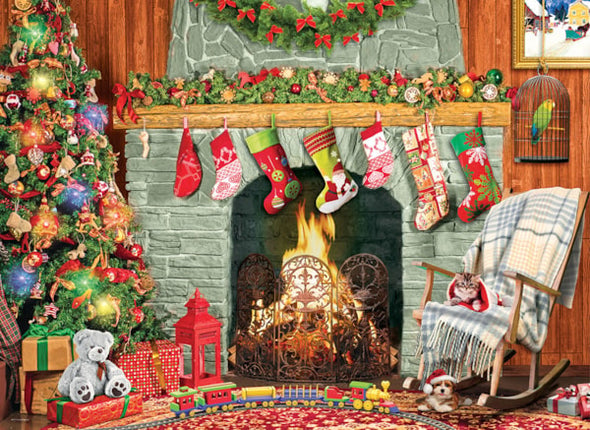 Christmas by the Fireplace Large Piece Puzzle - 500pc