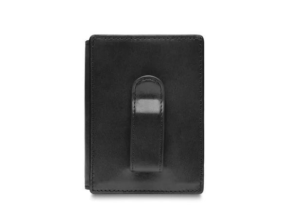 Old Leather Front Pocket ID Wallet with clip-black