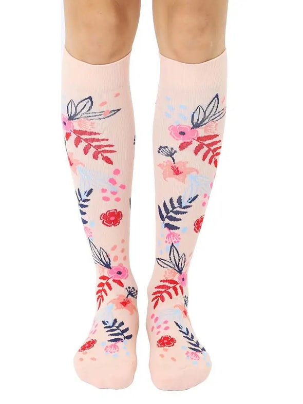 Flowers & Fern - Pink & Red Compression Socks (15-20mmHg)