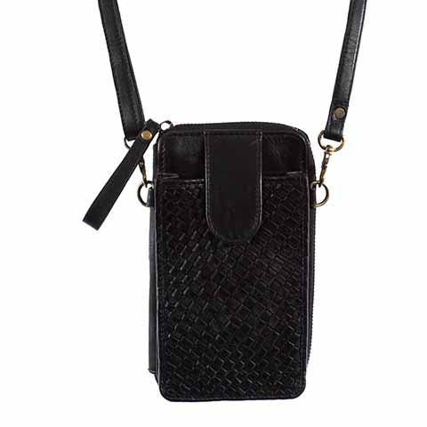 Woven Leather Phone Crossbody