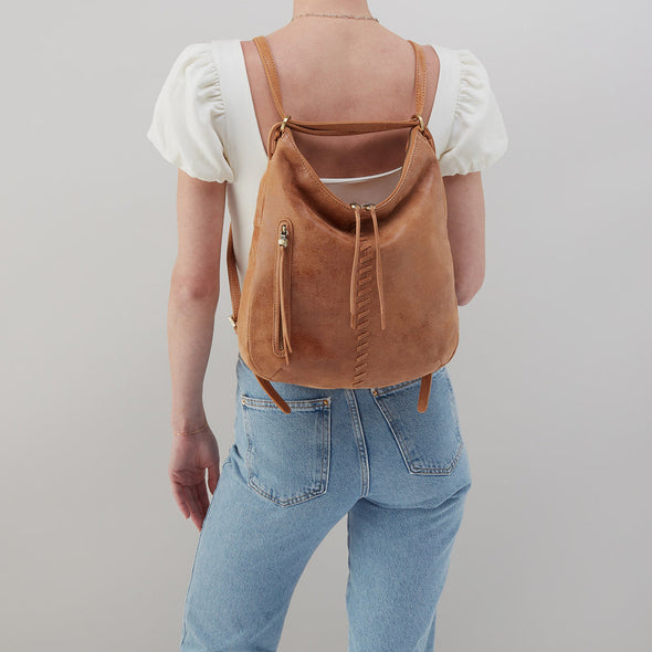 Buffed Merrin Convertible Backpack - Whiskey with Whipstitch