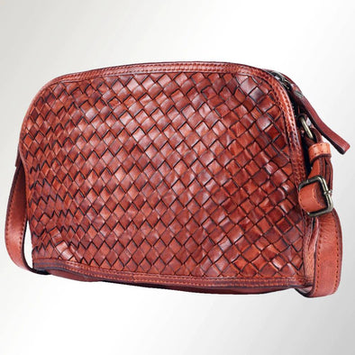Woven Leather Crossbody-cognac