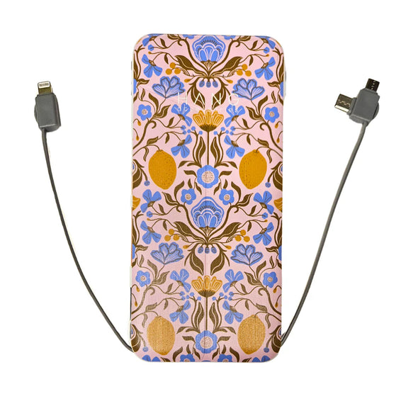 Fun Print Portable Charging Bank with Built-in Cables