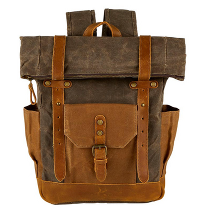 Vintage Waxed Canvas & Leather Rolltop Backpack