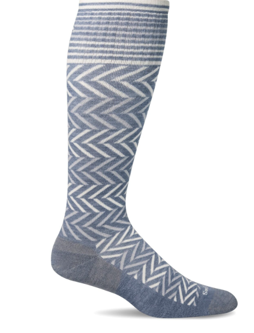Wmn Chevron Compression Sock -Bluestone M/L