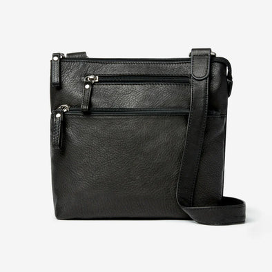 Cashmere Leather Small Crossbody Traveler - black