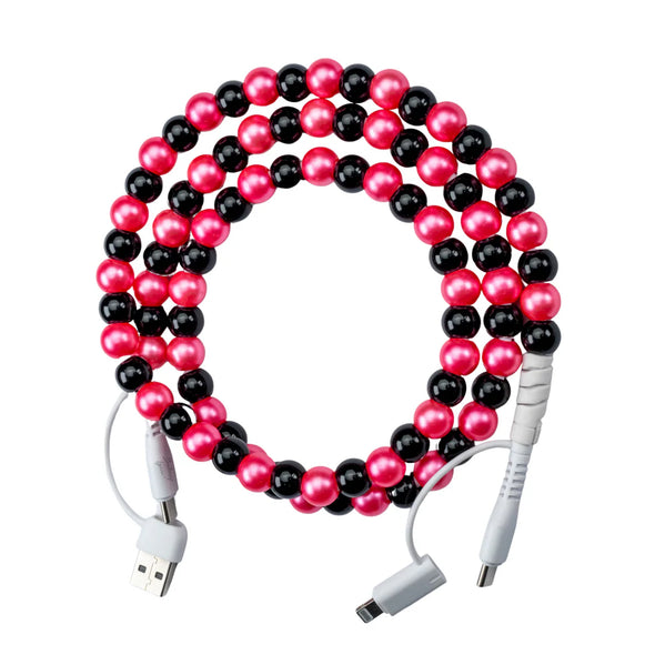 Beaded 3ft. Charging Cable Dual USB-C/USB-A to Dual USB-C/Lightning
