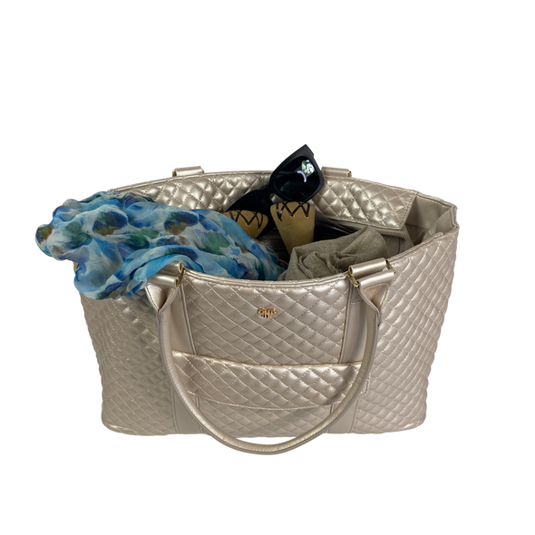 VIP Travel Tote Quilted- White Gold Quilted