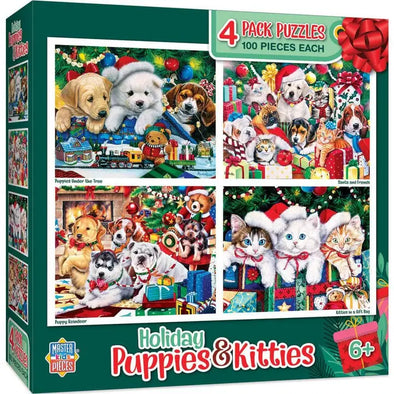 Holiday Puppies & Kitties - 4-Pack 100pc Puzzles