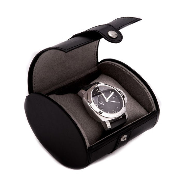 Leather Single Watch Travel Case with Snap Closure
