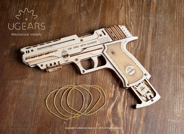 UGears Wolf-01 Handgun with Rubber Bands