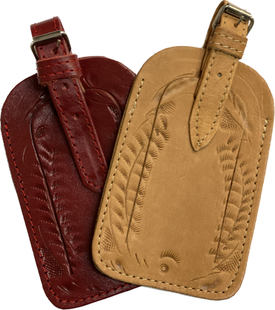 Tooled Leather Luggage Tag-natural