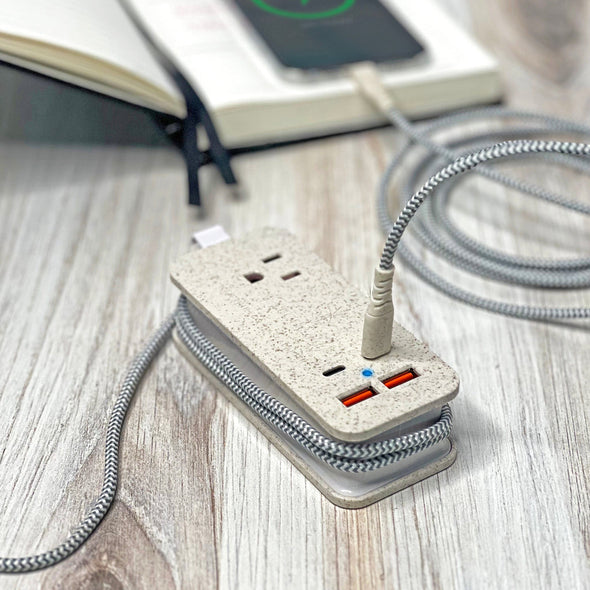 Power Trip Eco with 2 USB-C and 2 USB and one outlet - natural