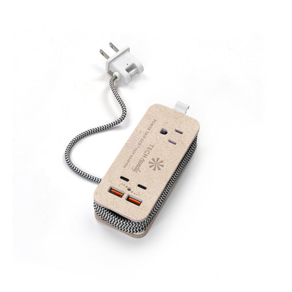 Power Trip Eco with 2 USB-C and 2 USB and one outlet - natural