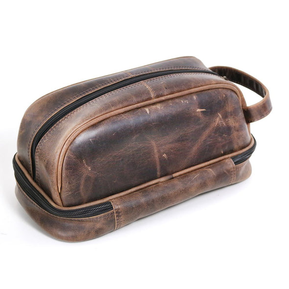 DayTrekr Travel Kit with Zip Bottom -Distressed Leather